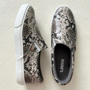 Snakeskin Print Slip On Sneakers, Size 8